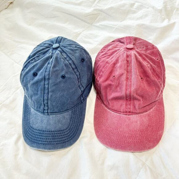 NWOT Vintage Washed Cotton Dad Hats Adjustable Baseball Caps Blue & Red - Picture 2 of 5